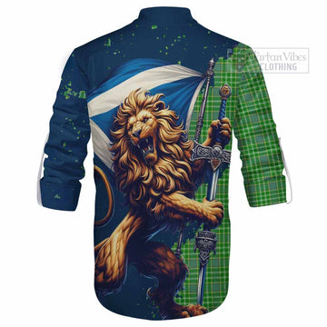 Currie Tartan Family Crest Ghillie Kilt Shirt with Scottish Majestic Lion