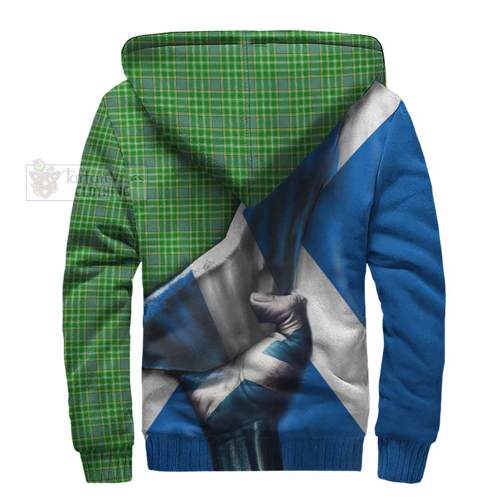 Tartan Vibes Clothing Currie Tartan Sherpa Hoodie with Family Crest Scotland Patriotic Style