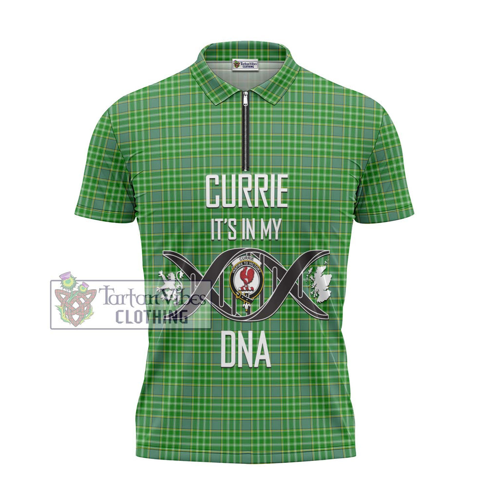 Currie Tartan Zipper Polo Shirt with Family Crest DNA In Me Style - Tartanvibesclothing Shop