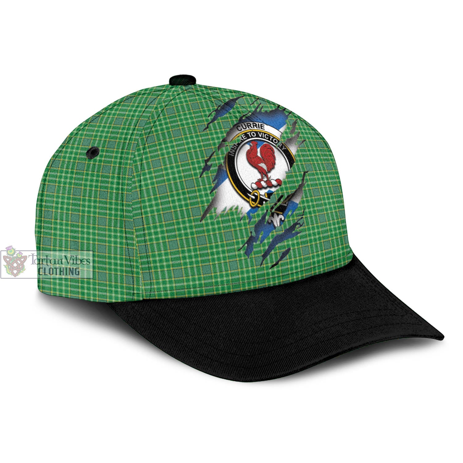 Tartan Vibes Clothing Currie Tartan Classic Cap with Family Crest In Me Style