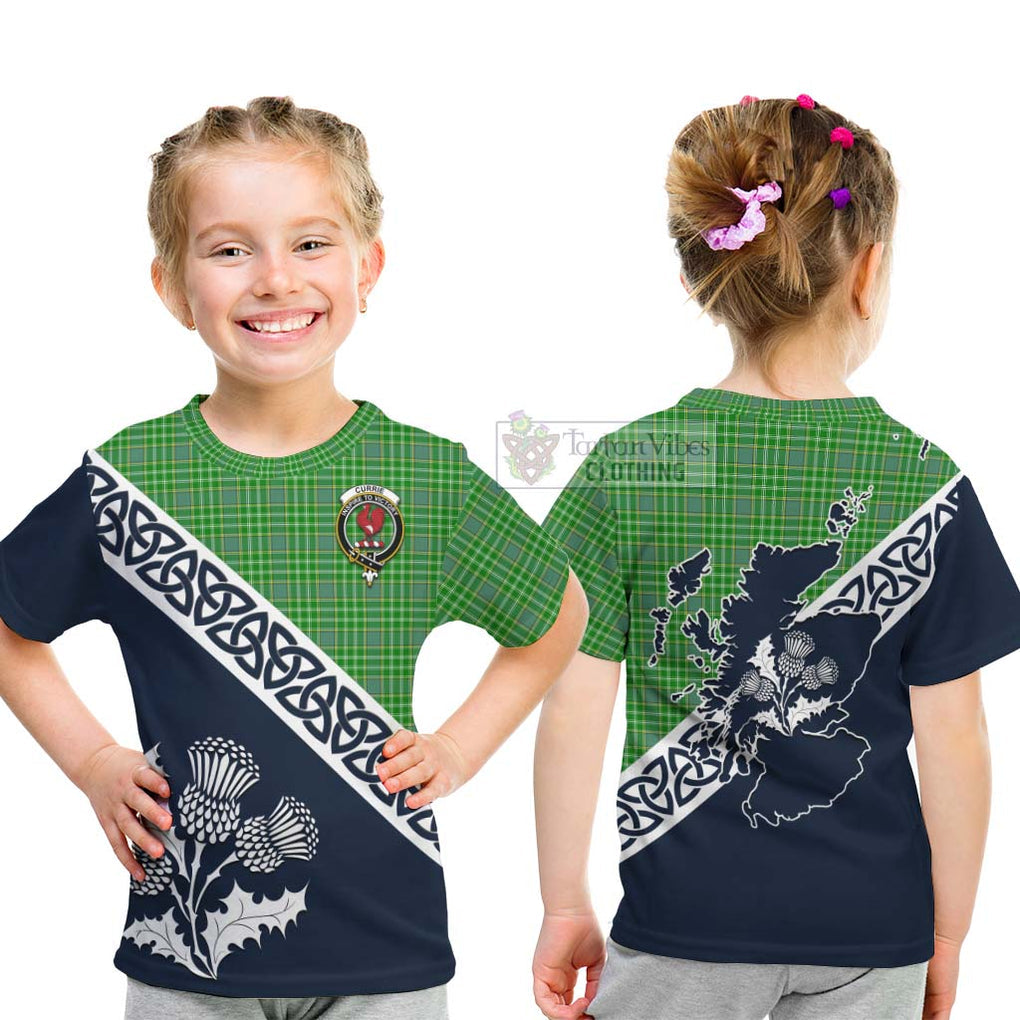 Tartan Vibes Clothing Currie Tartan Kid T-Shirt Featuring Thistle and Scotland Map