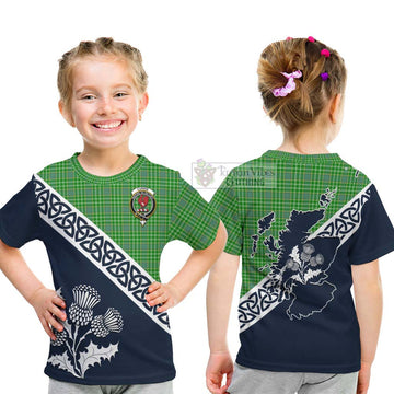 Currie Tartan Kid T-Shirt Featuring Thistle and Scotland Map