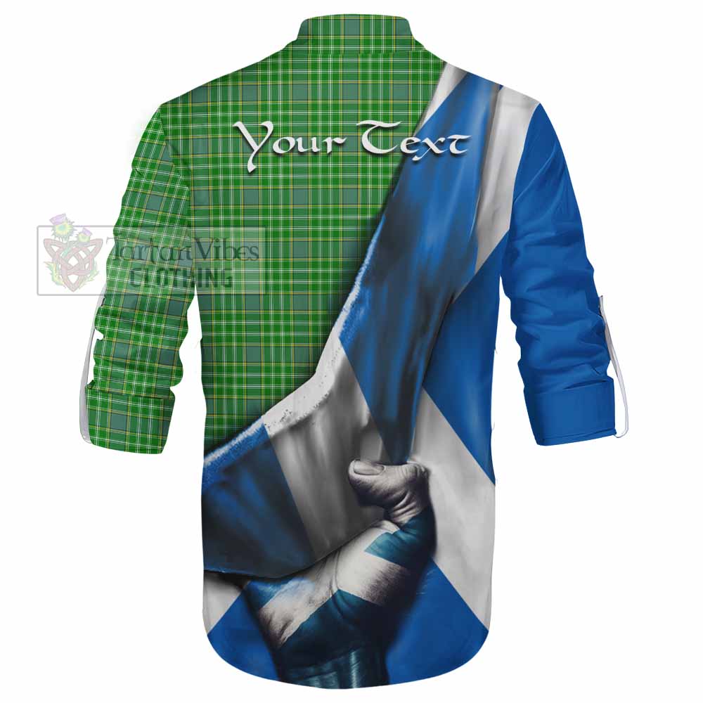 Tartan Vibes Clothing Currie Tartan Ghillie Kilt Shirt with Family Crest Scotland Patriotic Style