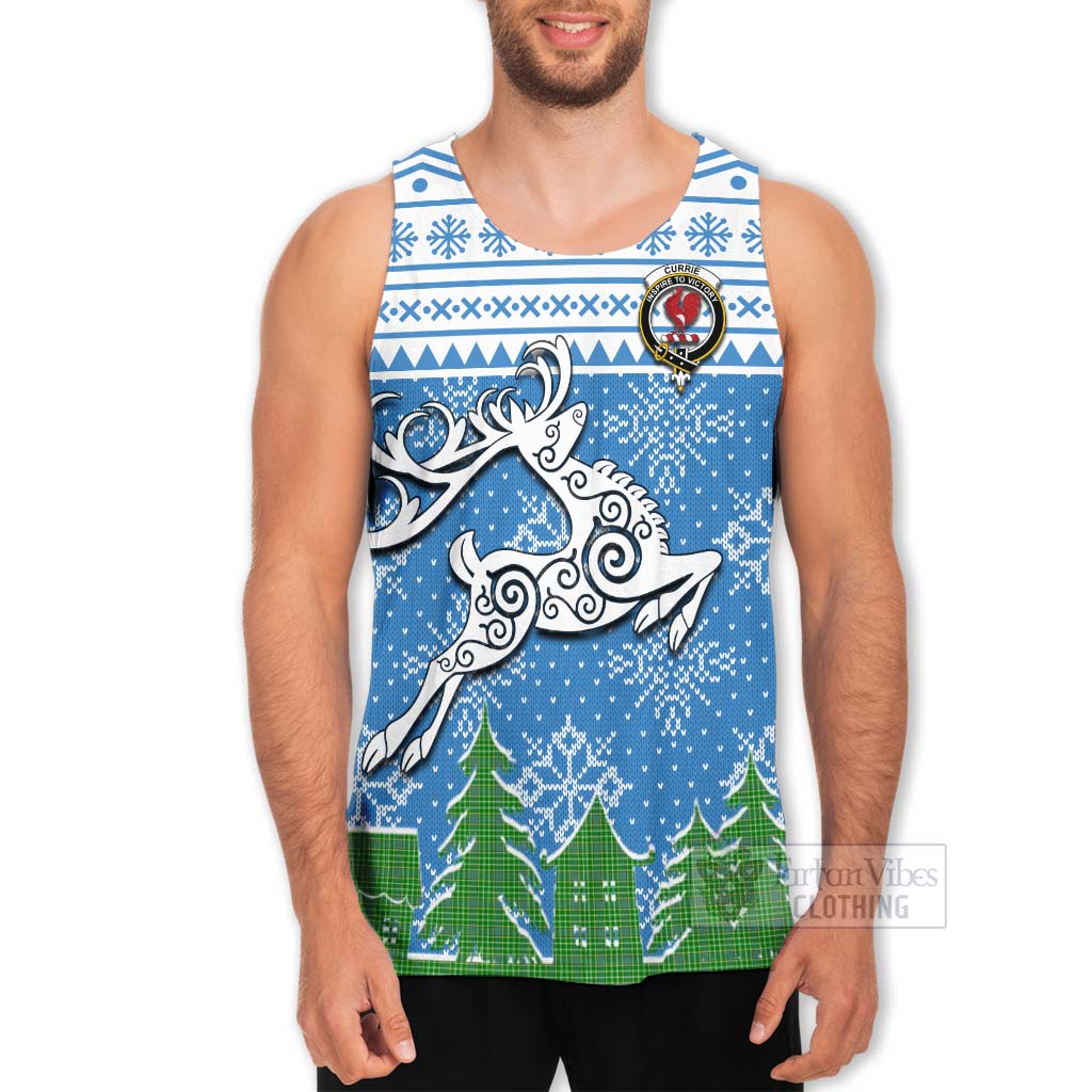 Tartan Vibes Clothing Currie Clan Christmas Men's Tank Top Celtic Reindeer Style