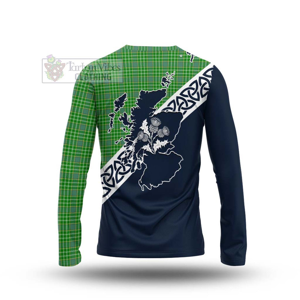 Tartan Vibes Clothing Currie Tartan Long Sleeve T-Shirt Featuring Thistle and Scotland Map