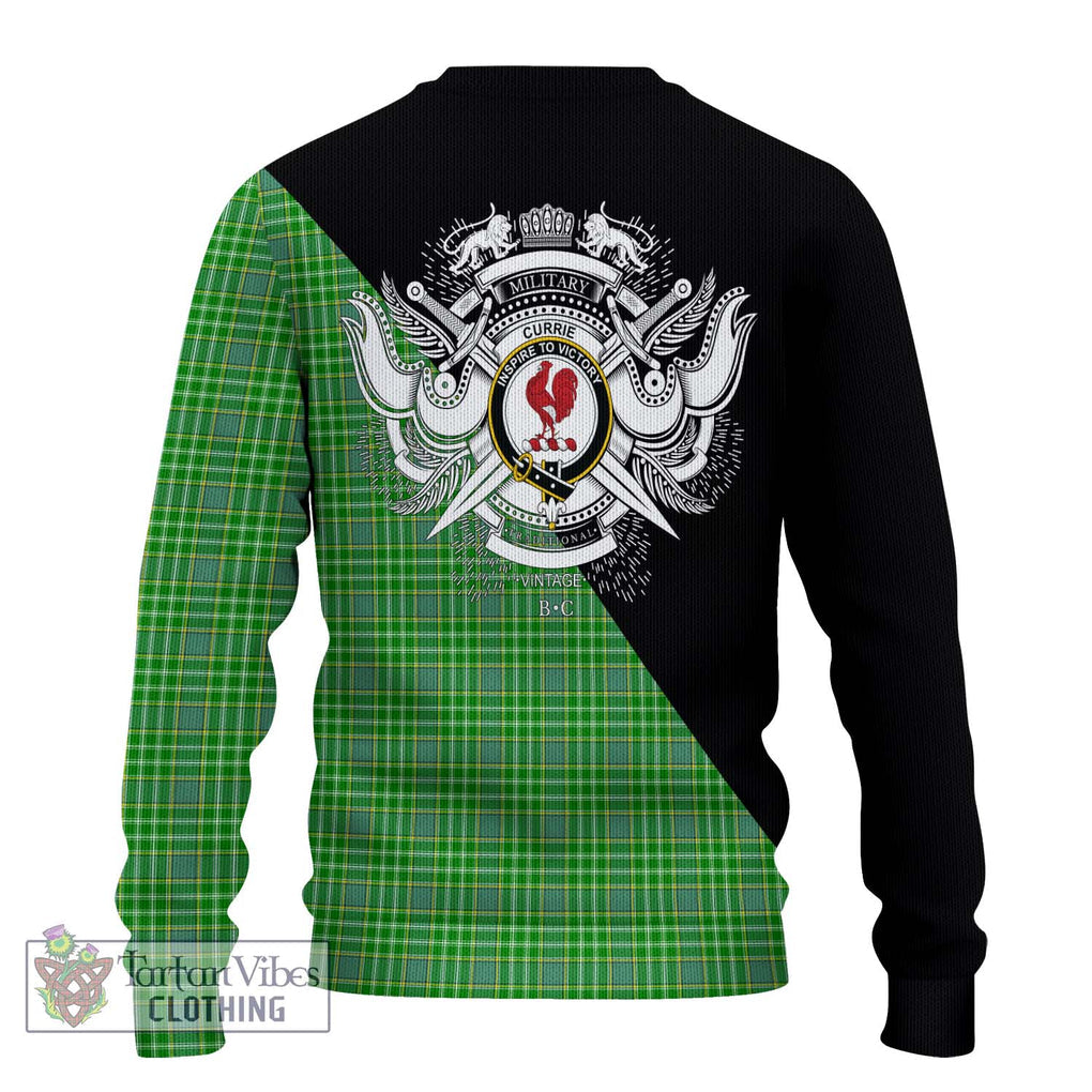 Currie Tartan Knitted Sweater with Family Crest and Military Logo Style - Tartanvibesclothing Shop