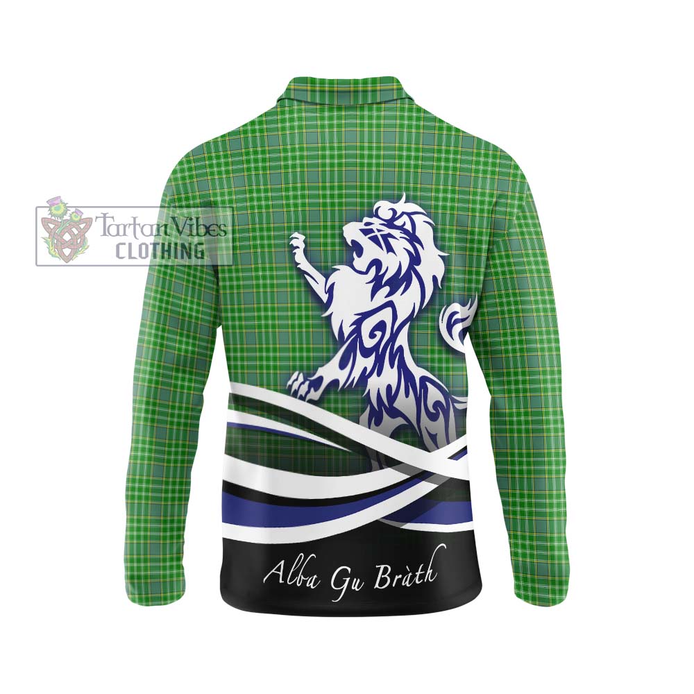 Currie Tartan Long Sleeve Polo Shirt with Alba Gu Brath Regal Lion Emblem - Tartanvibesclothing Shop