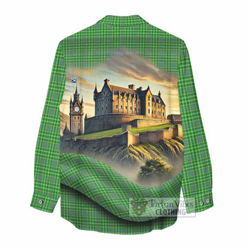 Currie Tartan Family Crest Women's Casual Shirt with Scottish Ancient Castle Style - Tartan Vibes Clothing