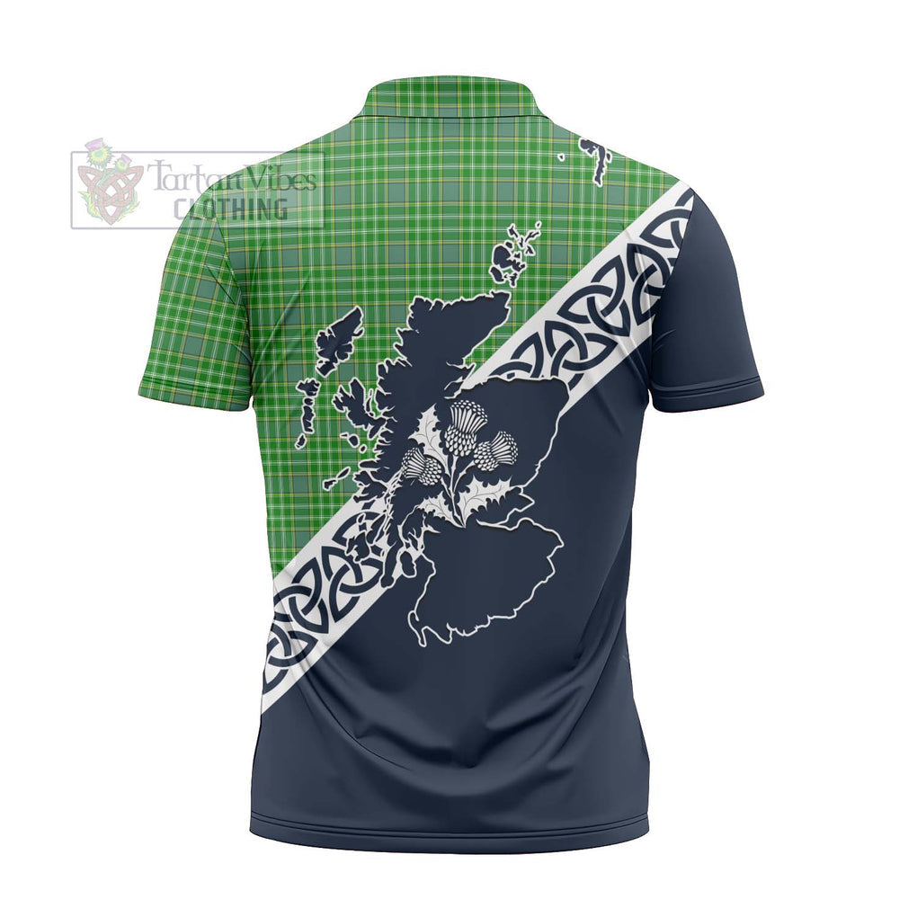 Tartan Vibes Clothing Currie Tartan Zipper Polo Shirt Featuring Thistle and Scotland Map