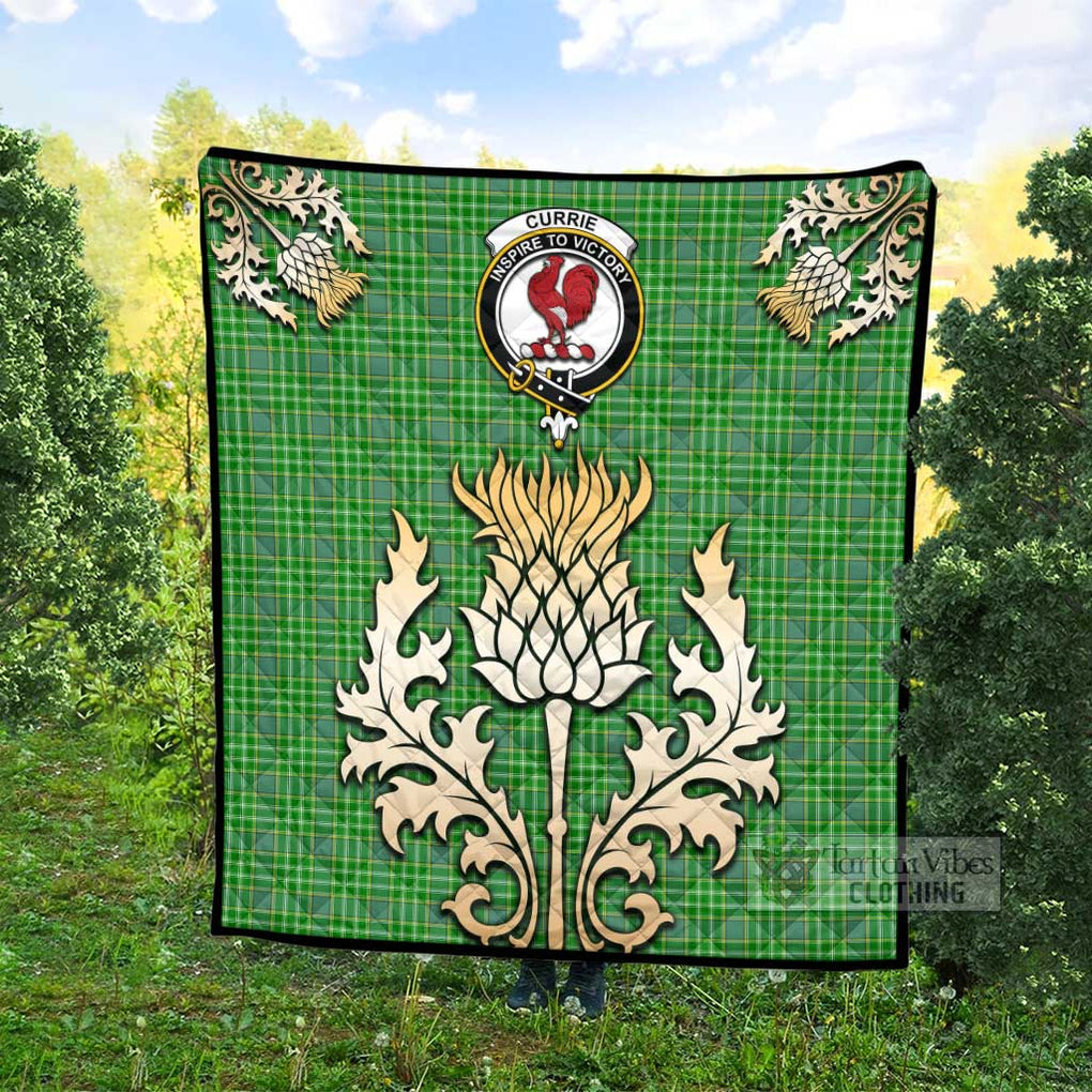 Tartan Vibes Clothing Currie Tartan Quilt with Family Crest and Golden Thistle Style