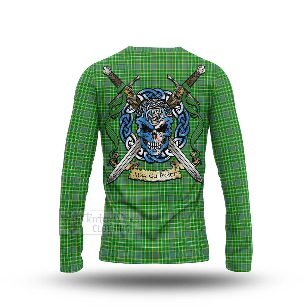 Tartan Vibes Clothing Currie Tartan Long Sleeve T-Shirt with Family Crest Celtic Skull Style