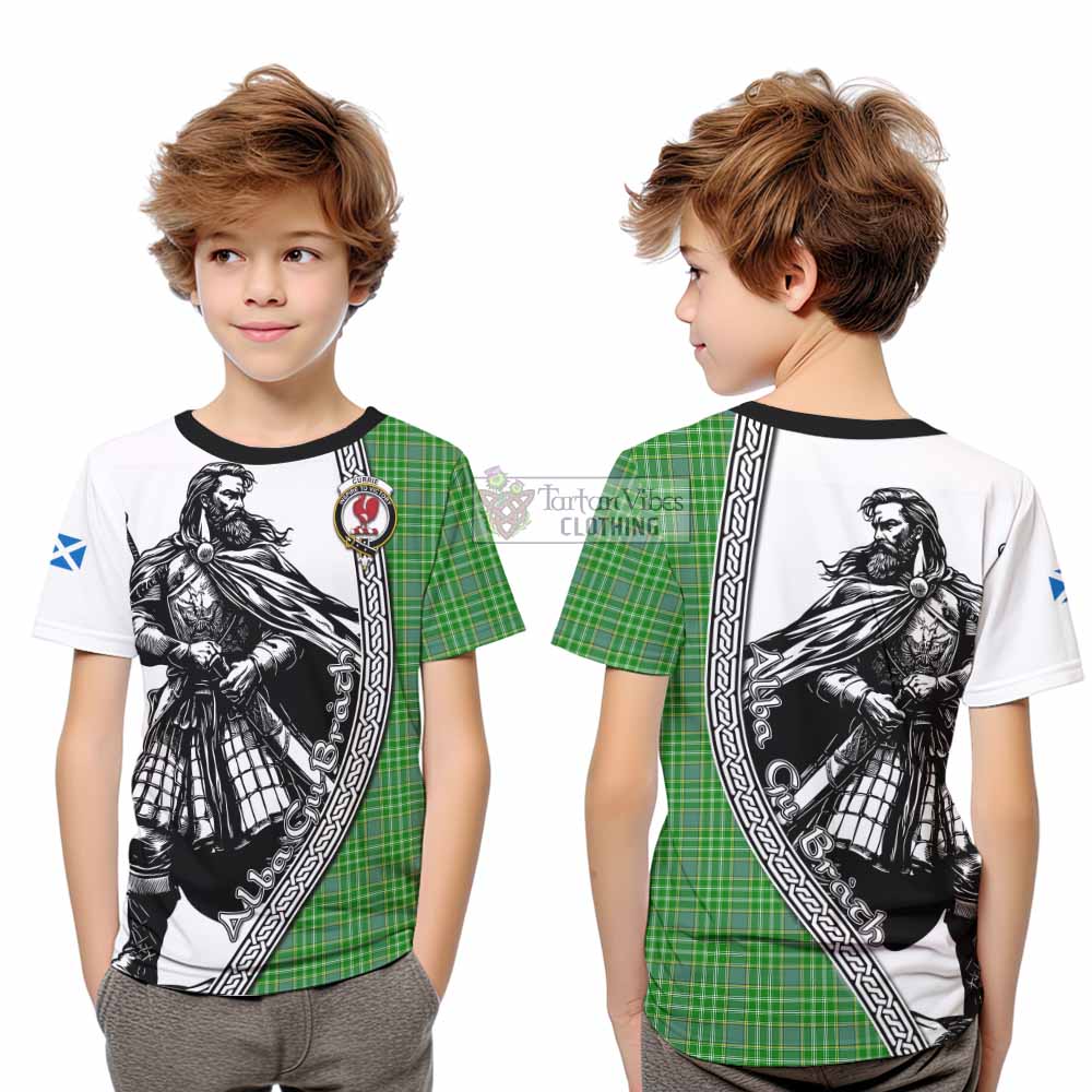 Currie Tartan Clan Crest Kid T-Shirt with Highlander Warrior Celtic Style