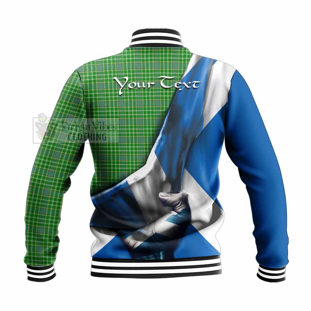 Tartan Vibes Clothing Currie Tartan Baseball Jacket with Family Crest Scotland Patriotic Style