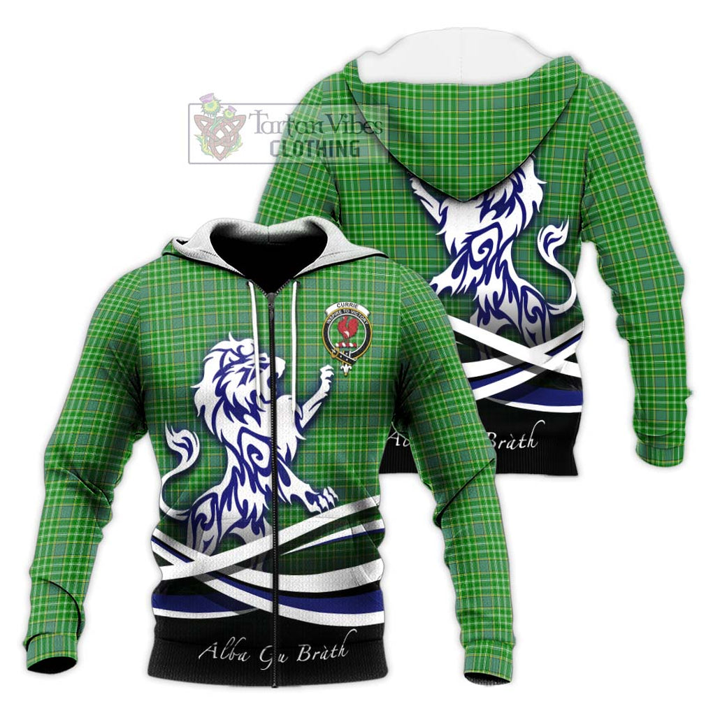 Currie Tartan Knitted Hoodie with Alba Gu Brath Regal Lion Emblem Unisex Knitted Zip Hoodie - Tartanvibesclothing Shop