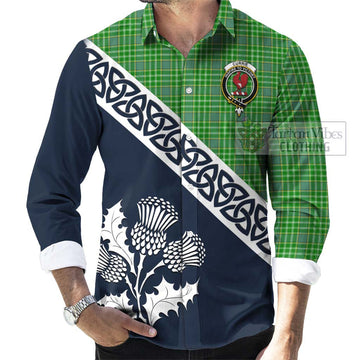 Currie Tartan Long Sleeve Button Shirt Featuring Thistle and Scotland Map