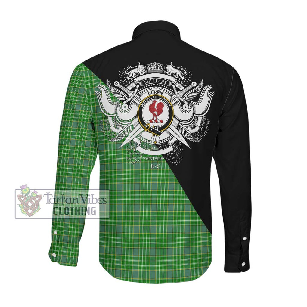 Currie Tartan Long Sleeve Button Shirt with Family Crest and Military Logo Style Men's Shirt - Tartanvibesclothing Shop