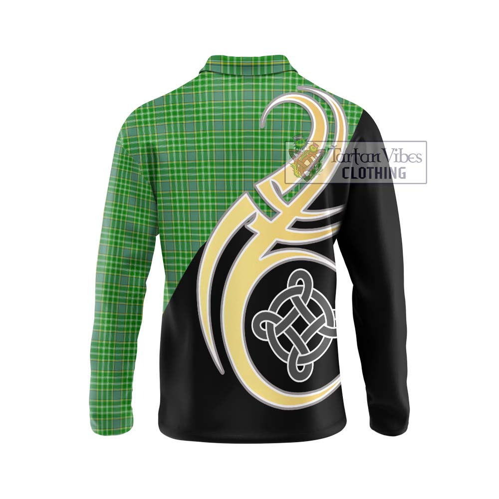 Currie Tartan Long Sleeve Polo Shirt with Family Crest and Celtic Symbol Style - Tartan Vibes Clothing