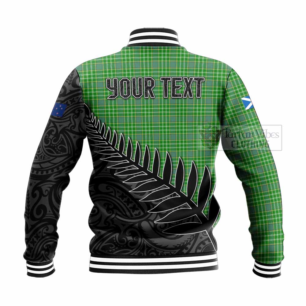 Tartan Vibes Clothing Currie Crest Tartan Baseball Jacket with New Zealand Silver Fern Half Style