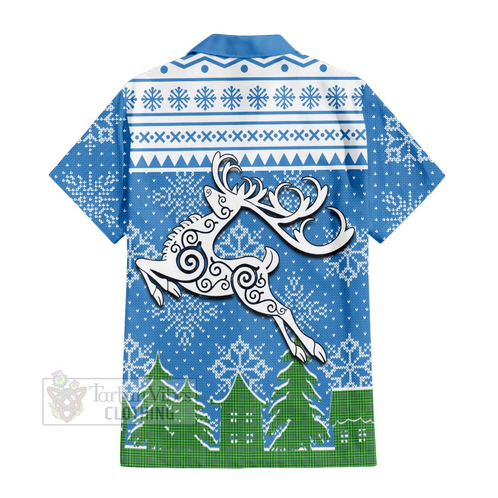 Tartan Vibes Clothing Currie Clan Christmas Short Sleeve Button Shirt Celtic Reindeer Style