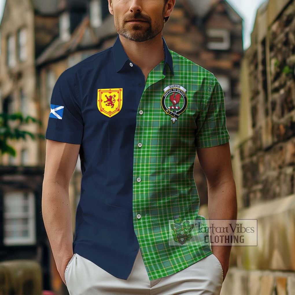 Tartan Vibes Clothing Currie Tartan Short Sleeve Button Shirt with Scottish Lion Royal Arm Half Style