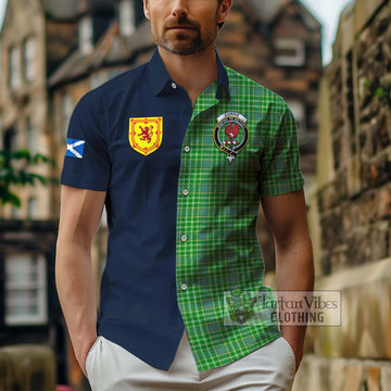 Currie Tartan Short Sleeve Button Shirt Alba with Scottish Lion Royal Arm Half Style