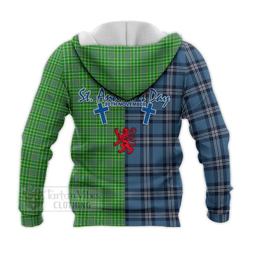 Currie Tartan Knitted Hoodie Happy St. Andrew's Day Half Tartan Style