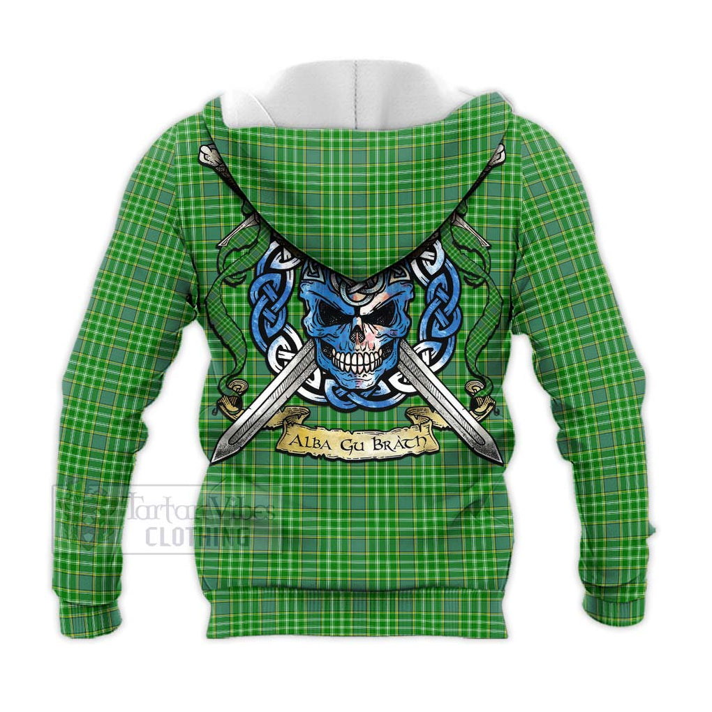 Tartan Vibes Clothing Currie Tartan Knitted Hoodie with Family Crest Celtic Skull Style