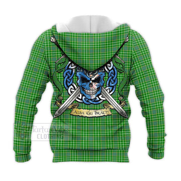 Currie Tartan Knitted Hoodie with Family Crest Celtic Skull Style