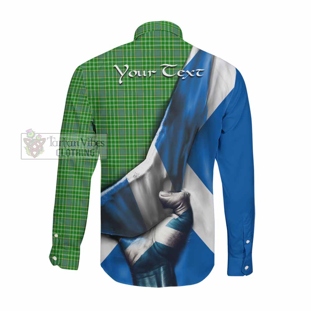 Tartan Vibes Clothing Currie Tartan Long Sleeve Button Shirt with Family Crest Scotland Patriotic Style