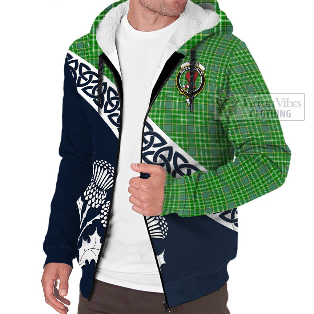 Tartan Vibes Clothing Currie Tartan Sherpa Hoodie Featuring Thistle and Scotland Map