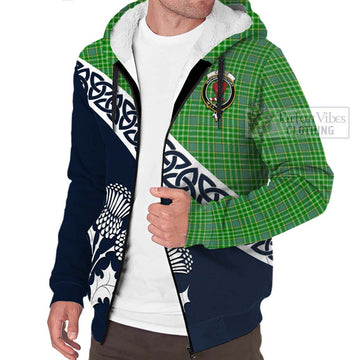 Currie Tartan Sherpa Hoodie Featuring Thistle and Scotland Map