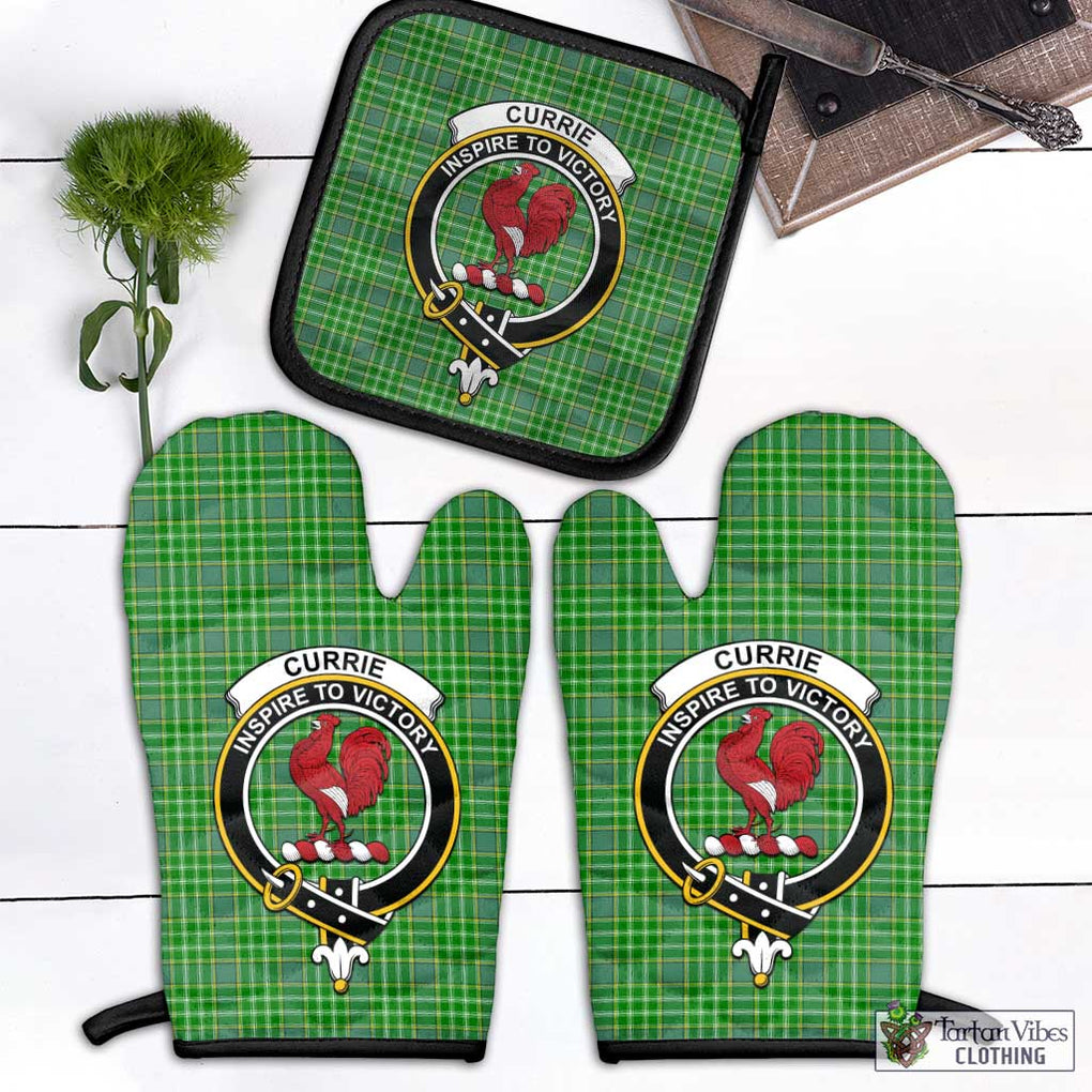 Currie Tartan Combo Oven Mitt & Pot-Holder with Family Crest Combo 1 Oven Mitt & 1 Pot-Holder Black - Tartan Vibes Clothing