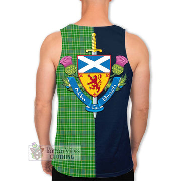 Currie Tartan Men's Tank Top Alba with Scottish Lion Royal Arm Half Style