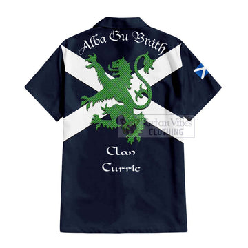 Currie Tartan Lion Rampant Short Sleeve Button Shirt  Proudly Display Your Heritage with Alba Gu Brath and Clan Name