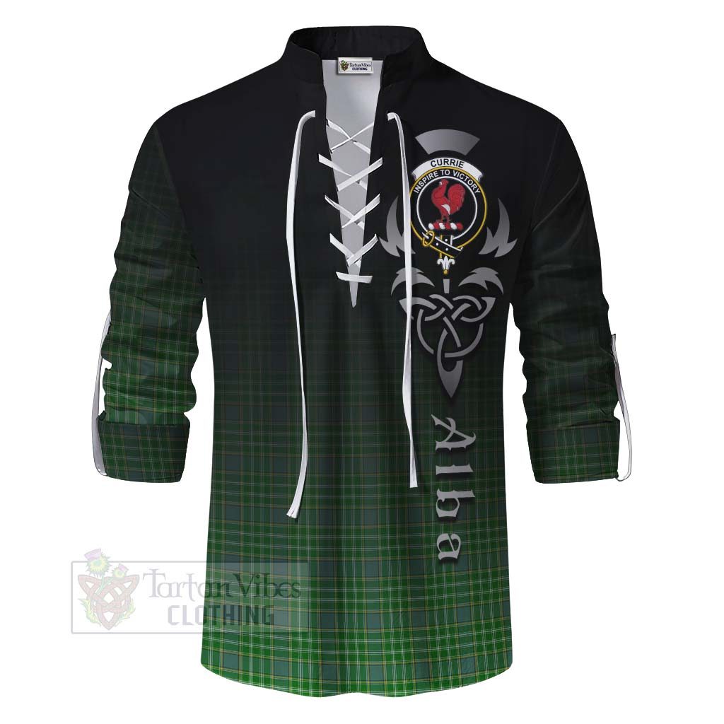 Tartan Vibes Clothing Currie Tartan Ghillie Kilt Shirt Featuring Alba Gu Brath Family Crest Celtic Inspired