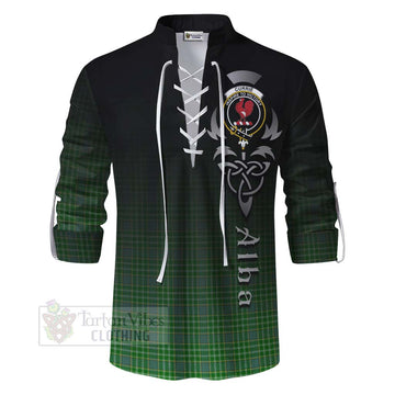 Currie Tartan Ghillie Kilt Shirt Featuring Alba Gu Brath Family Crest Celtic Inspired