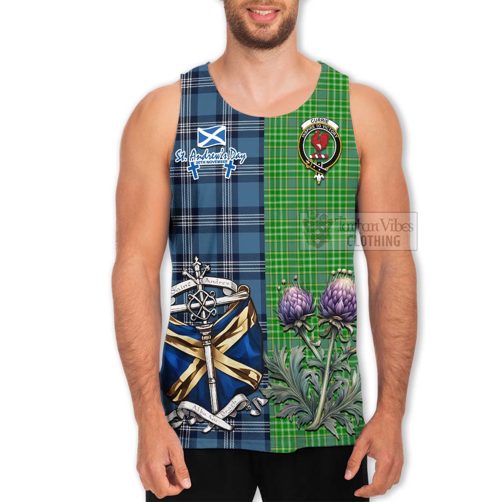 Tartan Vibes Clothing Currie Tartan Men's Tank Top Happy St. Andrew's Day Half Tartan Style