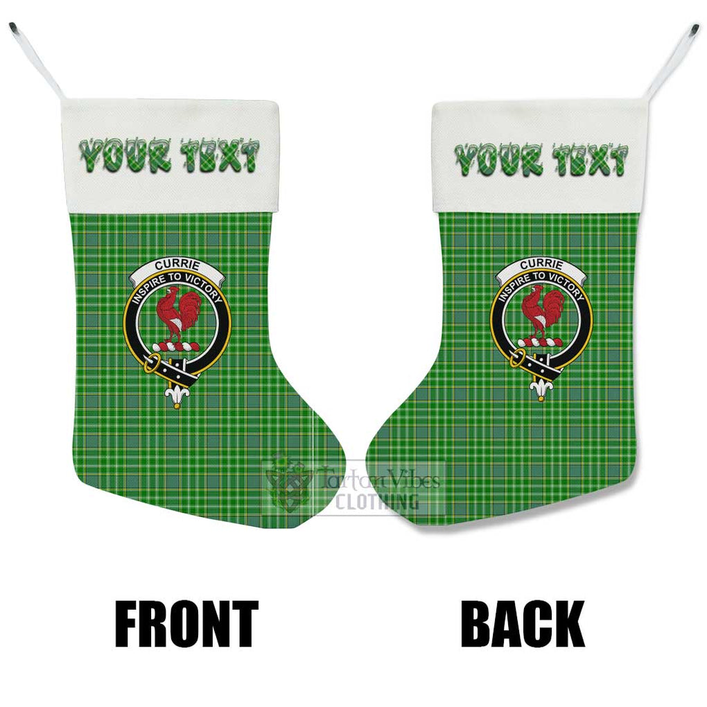 Tartan Vibes Clothing Currie Tartan Family Crest Christmas Stocking with Personalized Text