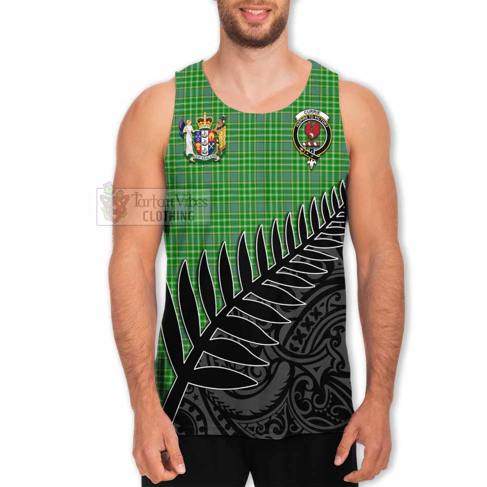 Tartan Vibes Clothing Currie Crest Tartan Men's Tank Top with New Zealand Silver Fern Half Style