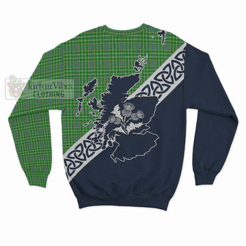 Currie Tartan Sweatshirt Featuring Thistle and Scotland Map