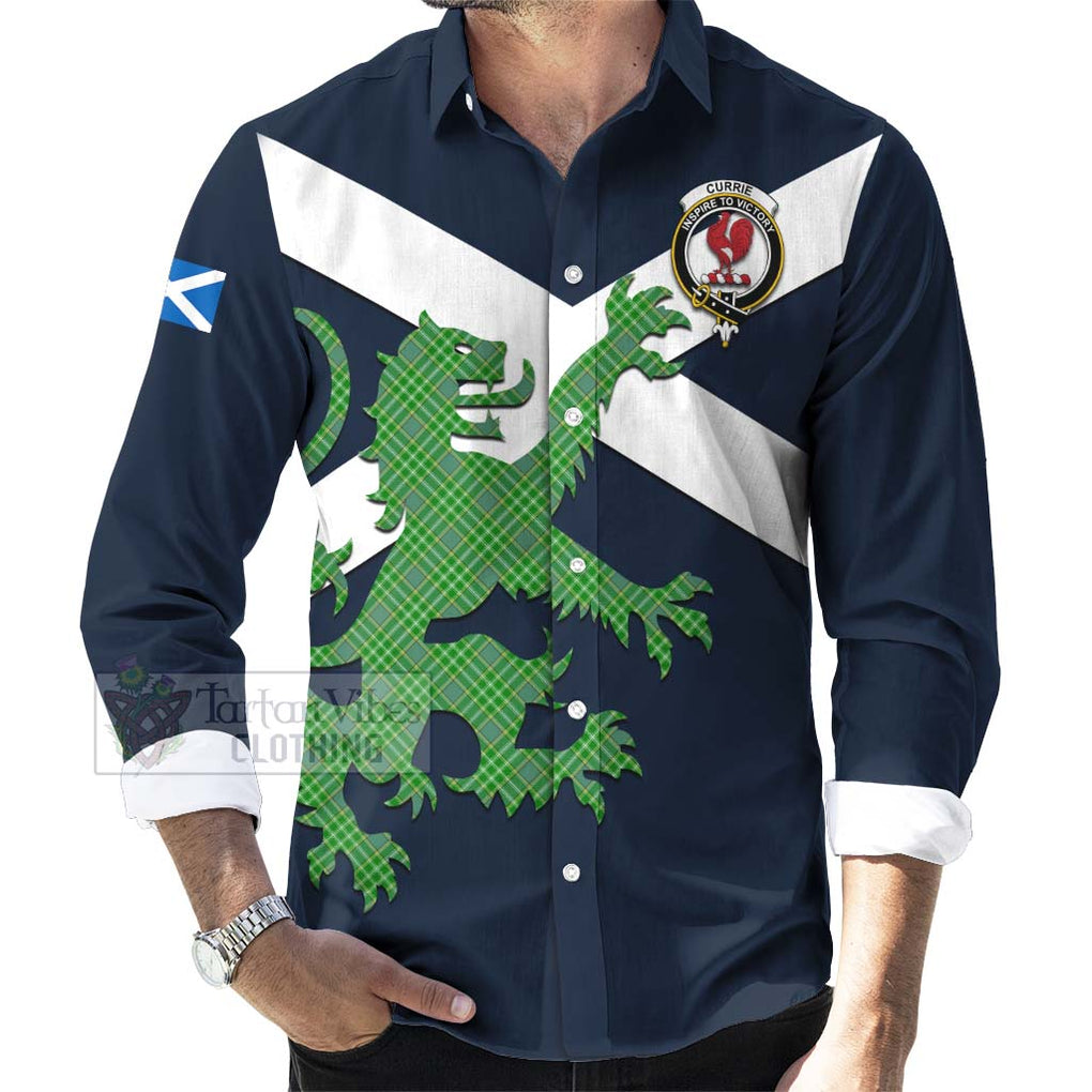 Tartan Vibes Clothing Currie Tartan Lion Rampant Long Sleeve Button Shirt – Proudly Display Your Heritage with Alba Gu Brath and Clan Name