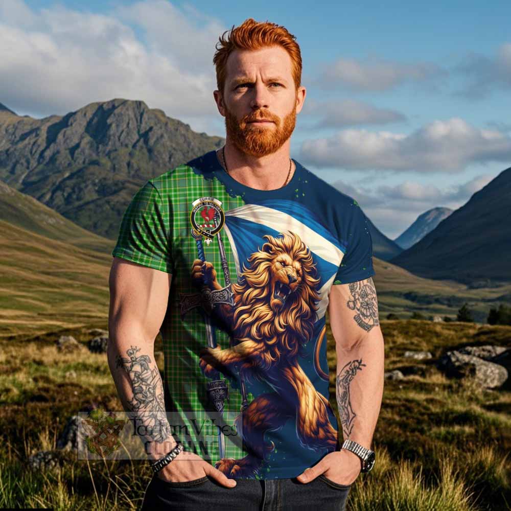 Tartan Vibes Clothing Currie Tartan Family Crest T-Shirt with Scottish Majestic Lion