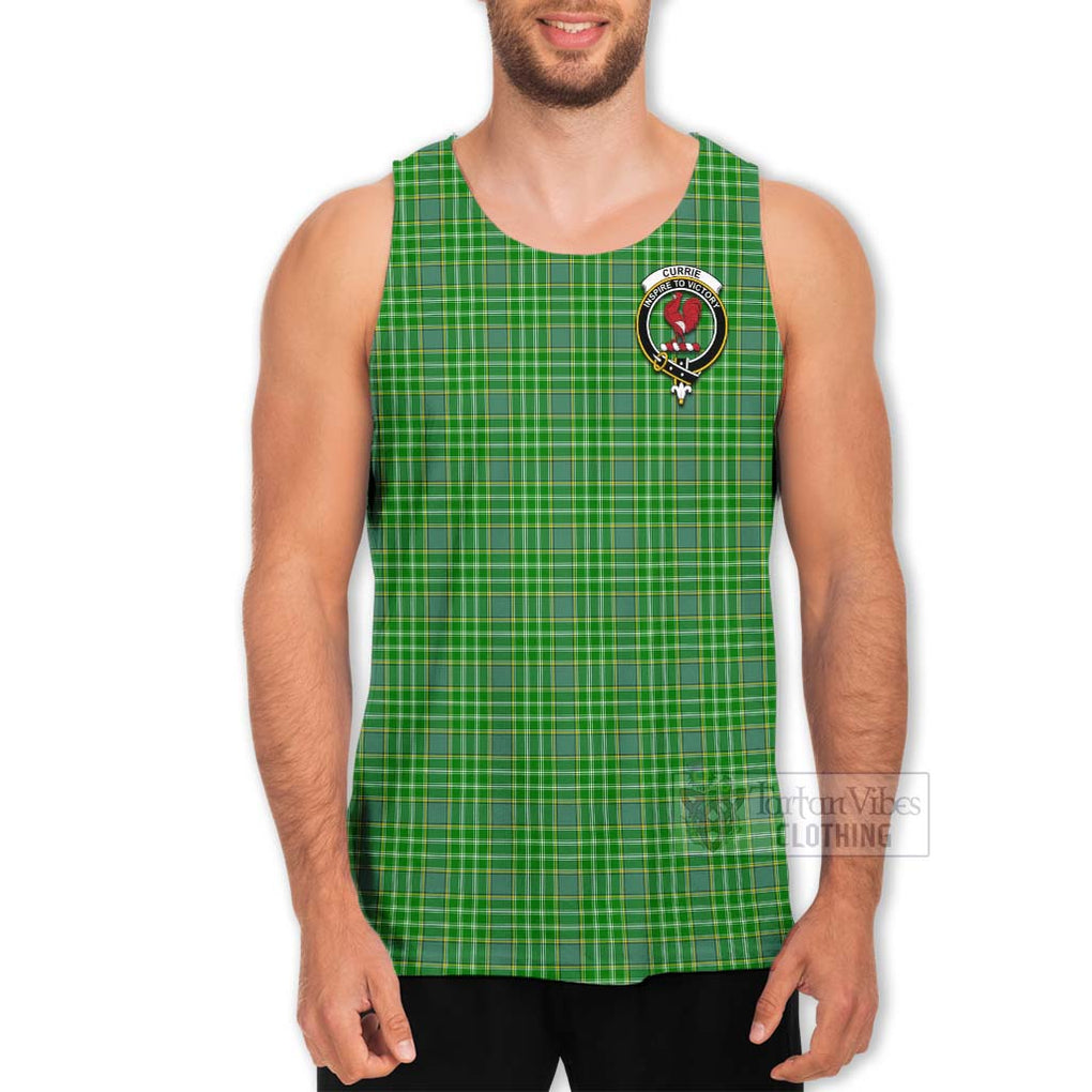 Tartan Vibes Clothing Currie Tartan Men's Tank Top with Family Crest and Bearded Skull Holding Bottles of Whiskey