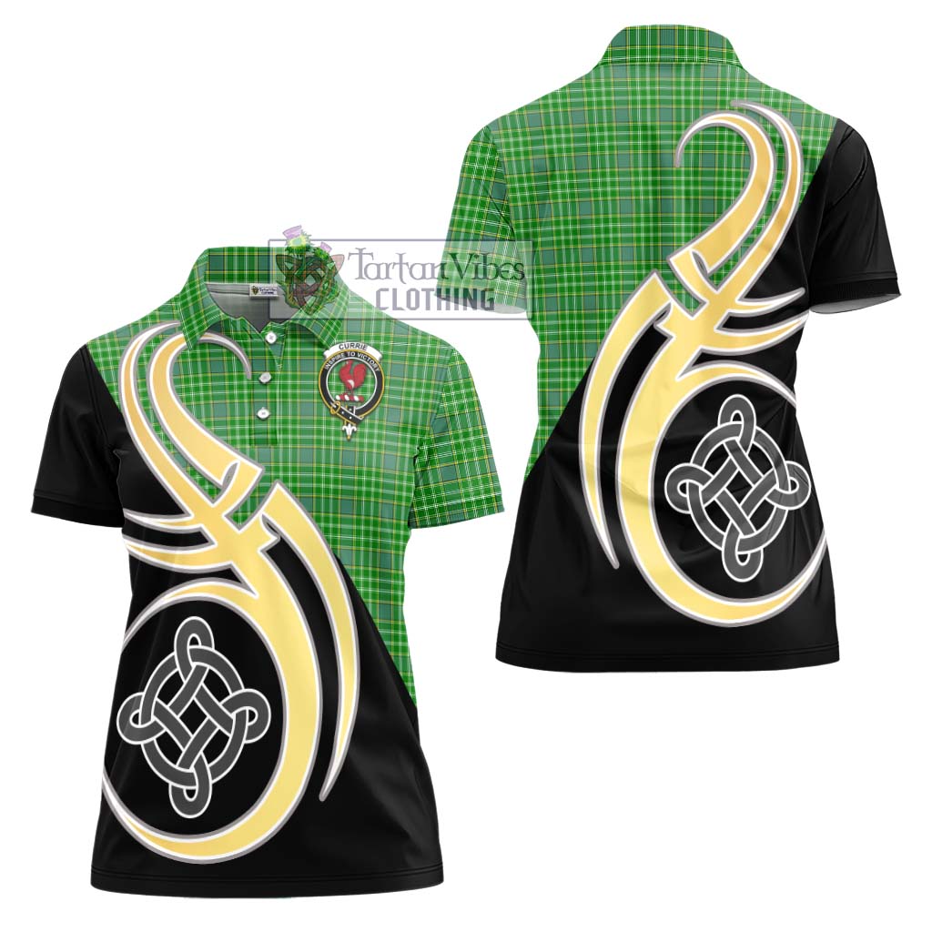 Currie Tartan Women's Polo Shirt with Family Crest and Celtic Symbol Style - Tartan Vibes Clothing