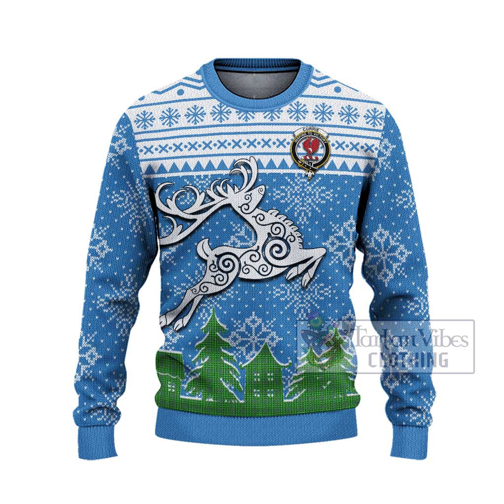 Tartan Vibes Clothing Currie Clan Christmas Ugly Sweater with Tartan and Celtic Raindeer Style