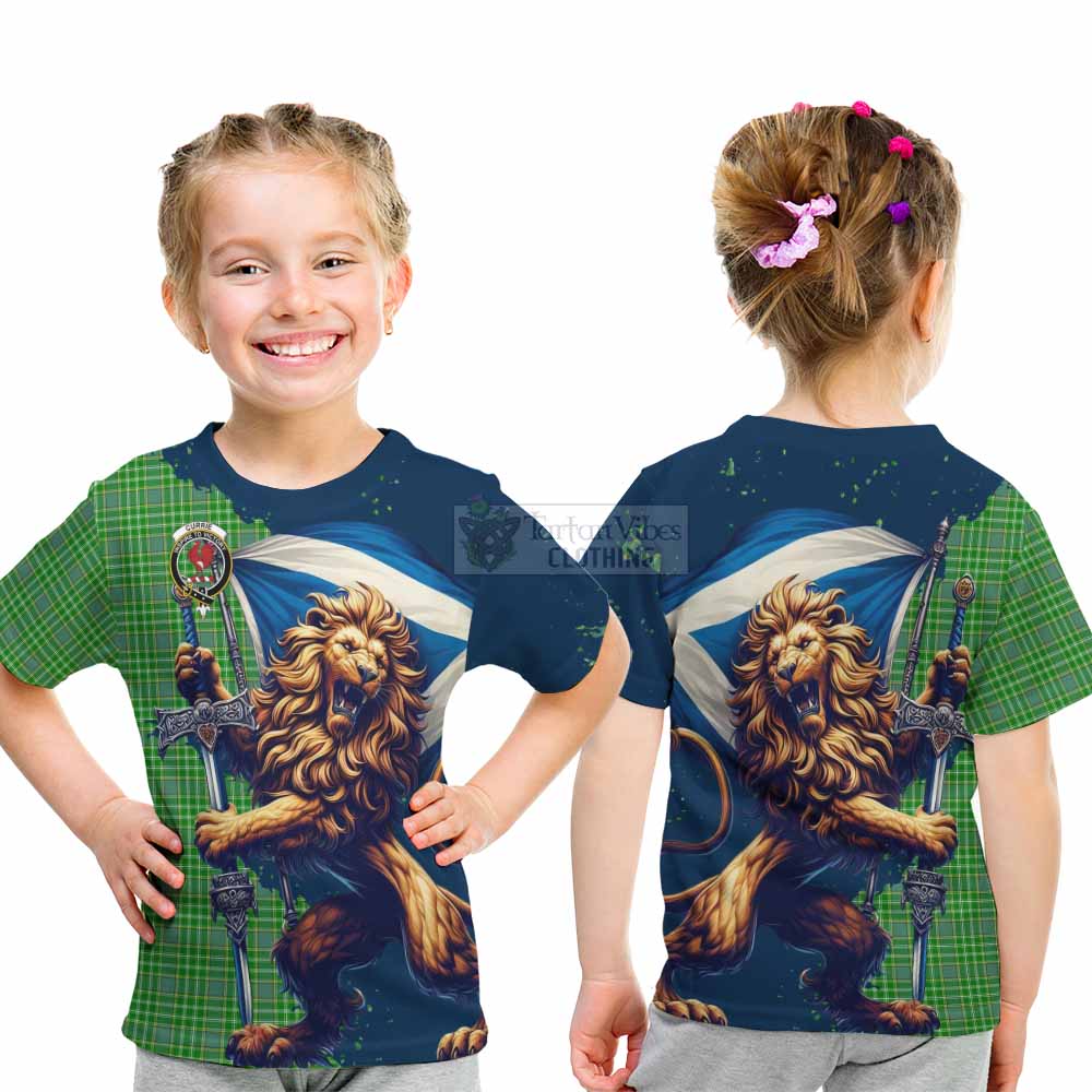 Tartan Vibes Clothing Currie Tartan Family Crest Kid T-Shirt with Scottish Majestic Lion