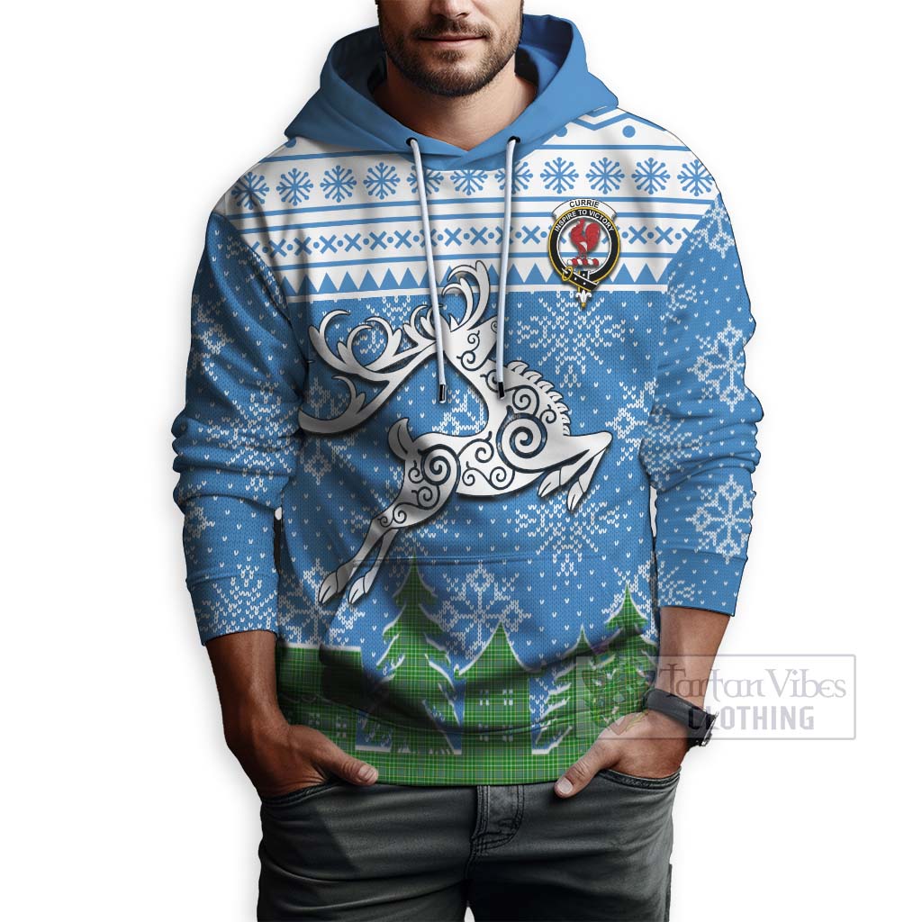 Tartan Vibes Clothing Currie Clan Christmas Hoodie Celtic Reindeer Style