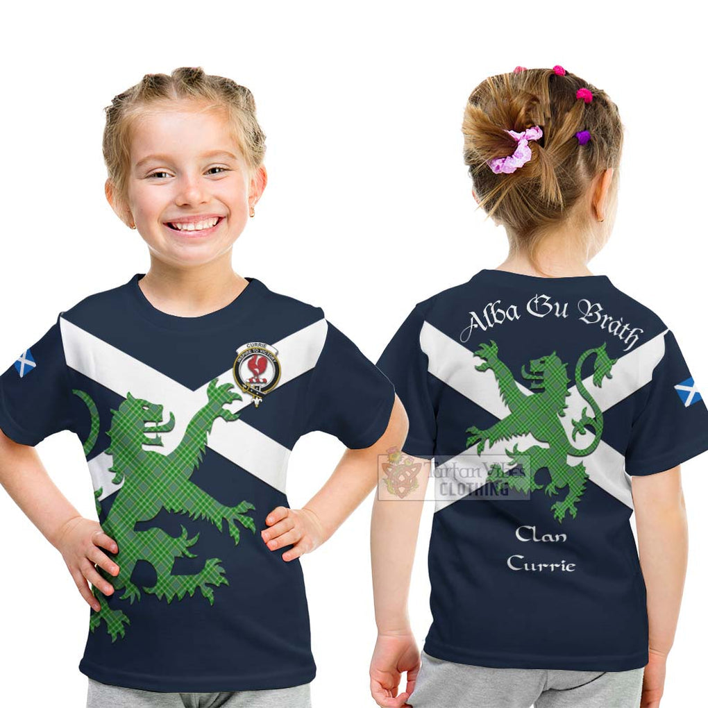 Tartan Vibes Clothing Currie Tartan Lion Rampant Kid T-Shirt – Proudly Display Your Heritage with Alba Gu Brath and Clan Name