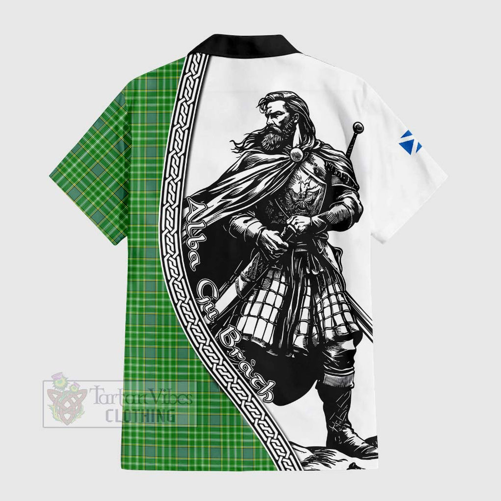 Tartan Vibes Clothing Currie Tartan Clan Crest Short Sleeve Button Shirt with Highlander Warrior Celtic Style