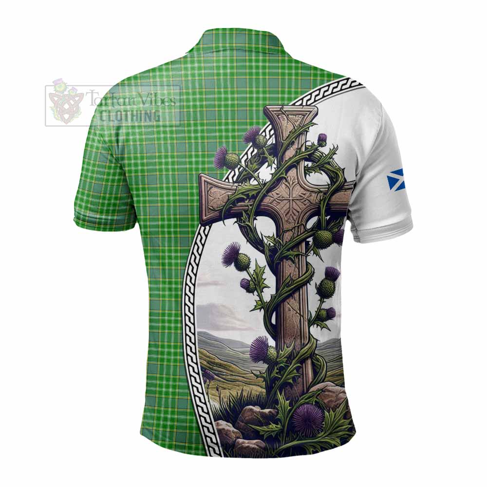 Tartan Vibes Clothing Currie Tartan Polo Shirt with Family Crest and St. Andrew's Cross Accented by Thistle Vines